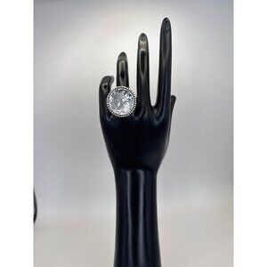 Chico's Silver Tone Disc Round Etched Design Vintage Style Ring SZ 7.5 NWOT